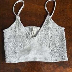 Elegant Gray Smocked Crop Top